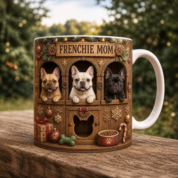 Coffee Mug French Bulldog Christmas Ceramic Desk Cup for Frenchie Moms