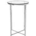 Walker Edison Cora Modern Glass Top Round Accent Table with X Base, 16