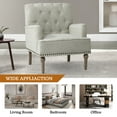 thumbnail image 5 of Wooden Comfy Armchair Nailhead Trim Carved Legs Tufted Back Home Living Room Light Grey, 5 of 6
