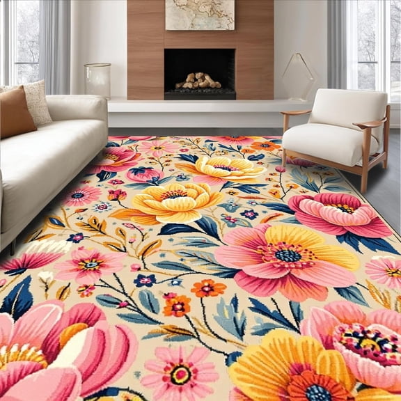 Floral Fantasy Ultra Soft Area Rug, Non Slip, Stain Resistant, Washable Area Rugs for Living Room, Bedroom 2x3ft