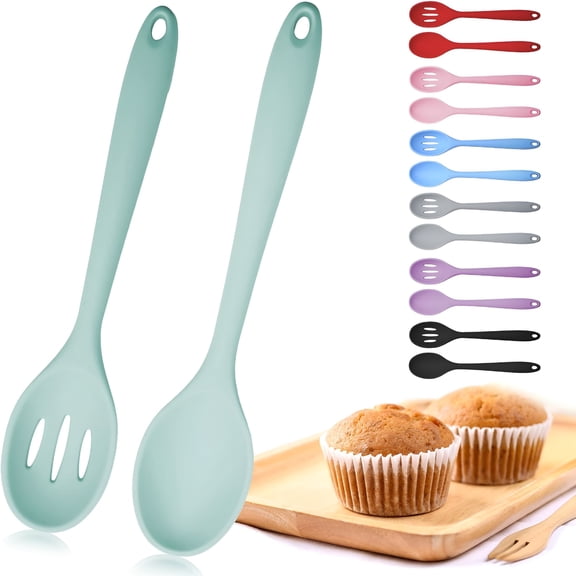 ACDANC 2026 New 2Pcs Mixing Spoons,Silicone Slotted Spoon,Silicone Spoons for Cooking,Serving Spoons for Mixing,Serving,Draining,Stirring,Dishwasher Safe,Heat-Resistant,Non Stick