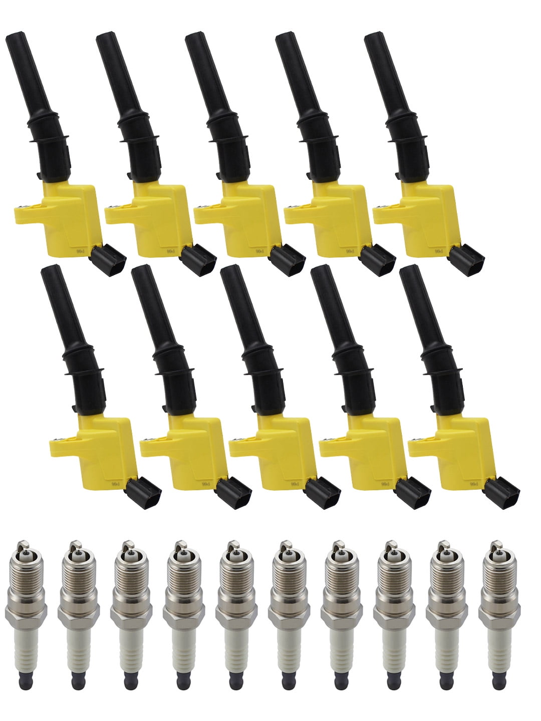 Set of 10 ISA Brand Yellow Color Ignition Coils and Spark Plugs