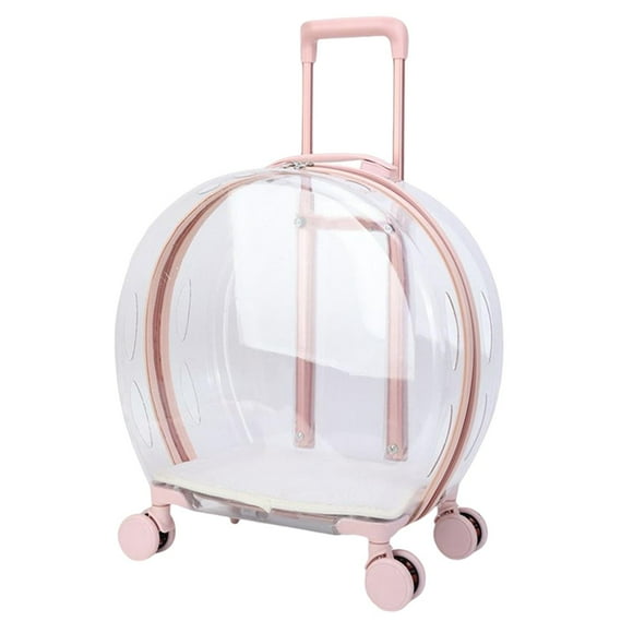 Cats Dogs Travel Portable Moving Castle Pet Trolley Case Carrier Pink Pink Glossy