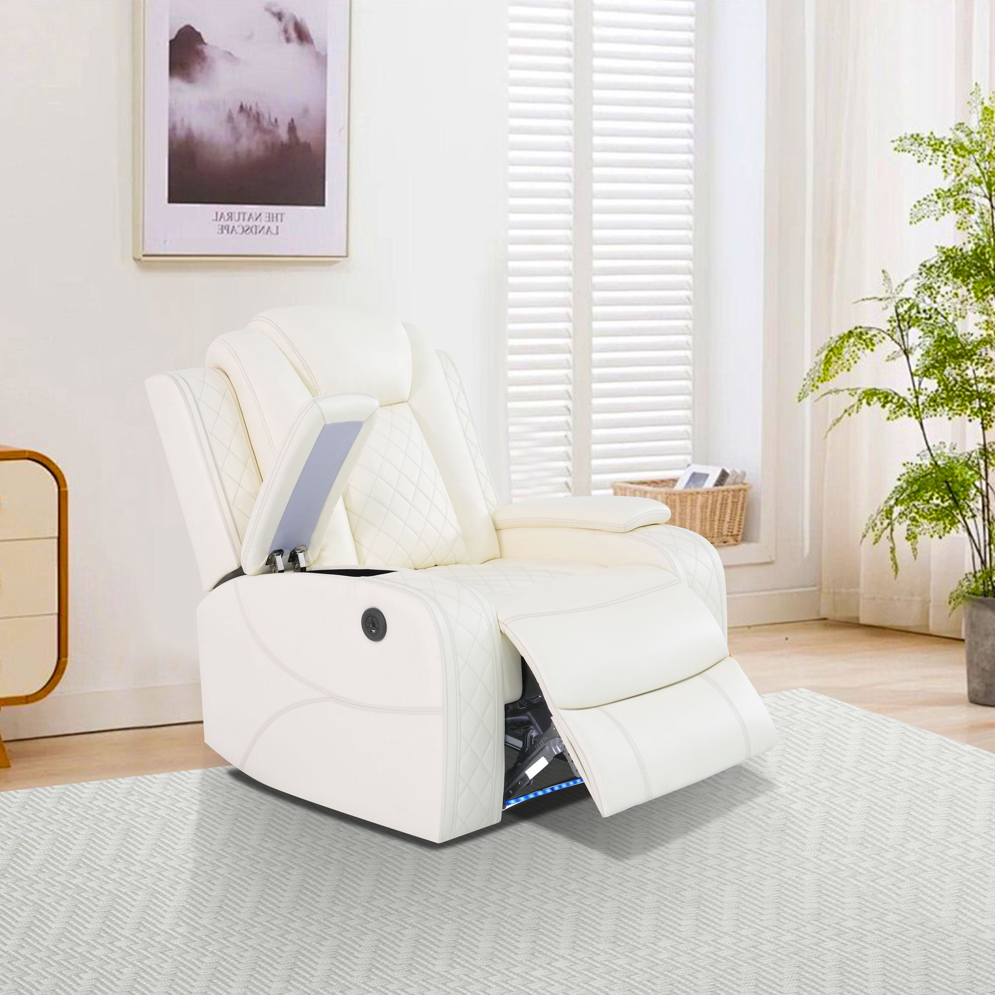 Gewnee Power Reclining Multifunctional Chair, Air Leather, Adjustable Reclining Angle, for Living Room,Off-white