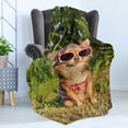 thumbnail image 4 of Chihuahua Soft Flannel Fleece Throw Blanket, Dog on Grass Wearing Sunglasses and Strappy Top Enjoying the Sun at Park, Cozy Plush for Indoor and Outdoor Use, 50" x 60", Multicolor, by Ambesonne, 4 of 5