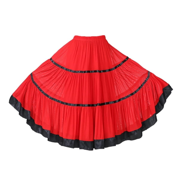 Falda De Salón De Baile Flamenco Vestido De Swing De Vals Traje De Baile Moderno Rojo Sunnimix Vestido de baile latino