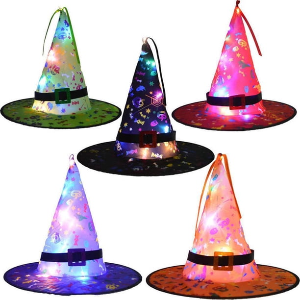 Sombrero De Bruja Luminoso Led Para Halloween, 5 Uds., Sombrero De Bruja Brillante, Suministros De Decoración Colgante De Árbol, Disfraz De Fiesta, Accesorios De Decoración De Halloween Methold AP005928-00