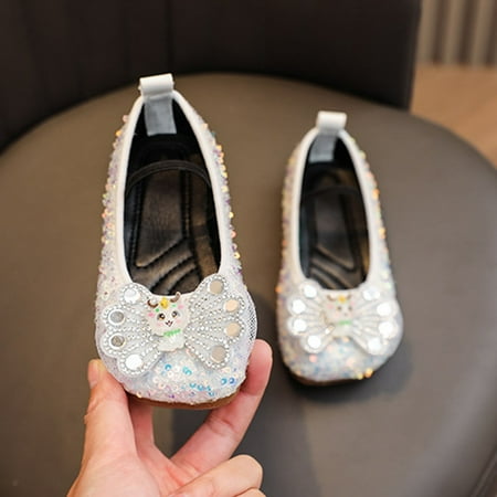 

YOUSNH Girls Sandals New Pattern Sequin Decoration Cute Flat Bottom Non Comfortable Lightweight On Princess Shoes Girls Shoes White 11.5