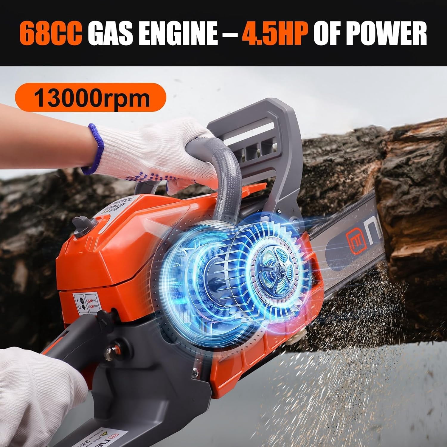 68CC Gas Powered Chainsaw, 22/24 Inch Gasoline Chain Saw 2-Cycle Handheld Petrol Engine for Tree Cutting, Logging, Firewood, Storm Cleanup and Farm Use