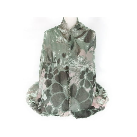 - Petal Print Scarf Shawl Wrap with Fringed Edge for Women by Zodaca Lightweight Cozy Ladies Fashion - Green