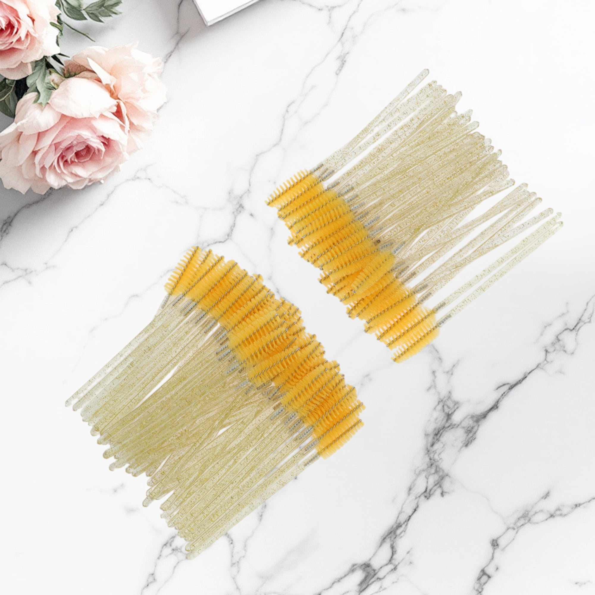 Unique Bargains 100 Pcs Portable Eyelash Brush with Protective Case for Vacation Yellow