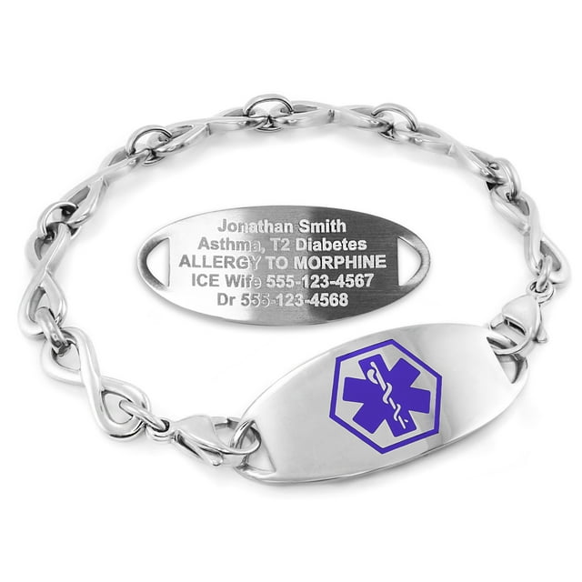 MedicEngraved Bracelet d'Alerte Médicale Personnalisé en Acier Inoxydable - Maillon Infini 6 mm