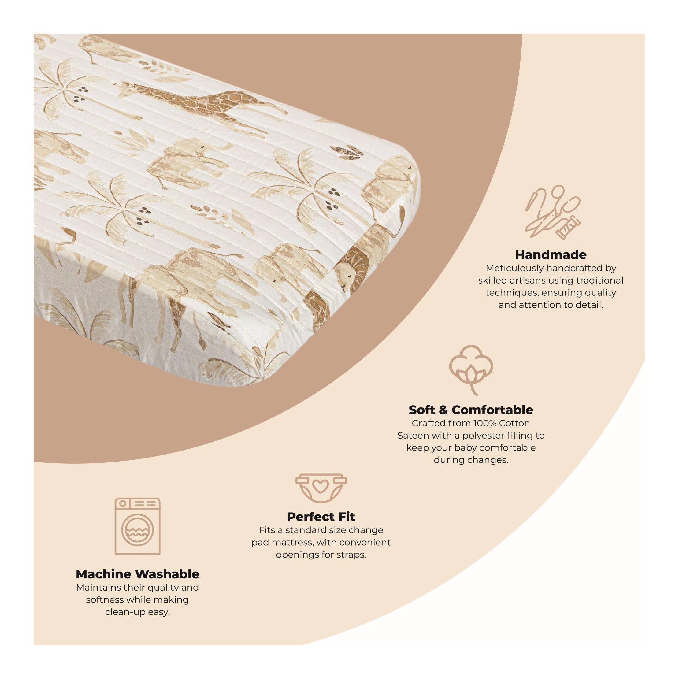 Cotton Quilted Changing Pad Cover - Kendi Animals