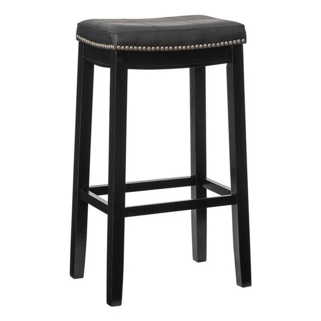 Linon Claridge Backless Bar Stool Black Faux Leather Wood Frame in Black Finish