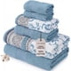 thumbnail image 1 of Juego de 6 piezas, 2 toallas de baño, 2 toallas de mano, 2 toallitas de baño, juego de toallas jacquard/liso teñido en hilo, Ophelia Blue, 1 of 5
