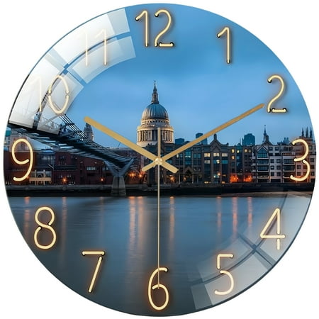 Decor Wall Clock:London, UK Stlye Round Glass Wall Clock, Silent Non-Ticking Battery Operated Clock , Home Decor for Living Room, Kitchen, Bedroom And Office.12'Inch, 30*30CM