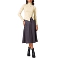 thumbnail image 2 of Camiseta de punto de cuello alto para mujer Inspire Chic, ajuste asimétrico y slim fit, básica térmica, color beige, 2 of 6