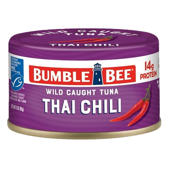 2-Pack Bumble Bee Snackers - Thai Chili Tuna, 3 oz Easy Open Can - 14g Protein per Serving - Wild Caught Skipjack Chunk Light Tuna Pack - No Draining, Ready to Eat