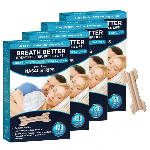 Breath Better Small Tan Nasal Strips, Extra Strength Anti Snoring Solution,Drug-Free,Works Instantly to Improve Sleep, Reduce Snoring,Relief Congestion Caused by Colds & Allergies 480 Pieces