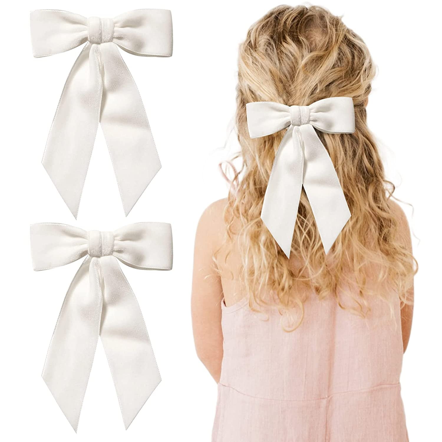 2PCS White Velvet Bows Girls Hair Clip Ribbon Accessories for Baby Toddlers  Teens Kids 