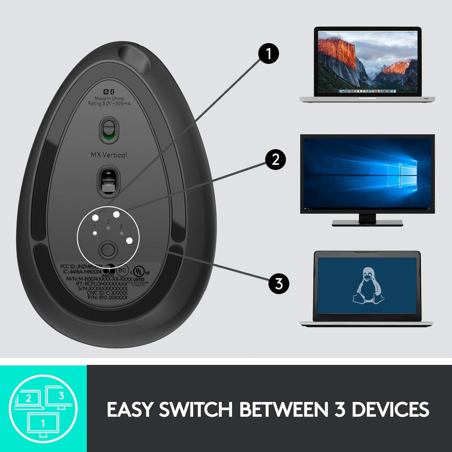 Restored Logitech MX Vertical Wireless Mouse - 996-000471 (Refurbished)