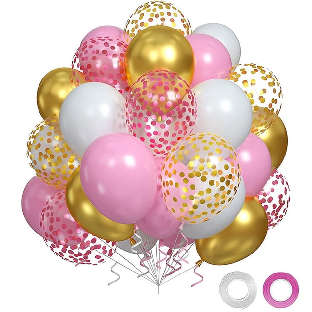 Laklulu 60 piezas de globos de látex de 12 pulgadas, juego de globos de confeti metálico, regalo de cumpleaños, boda, bebé, celebración, aniversario, decoración