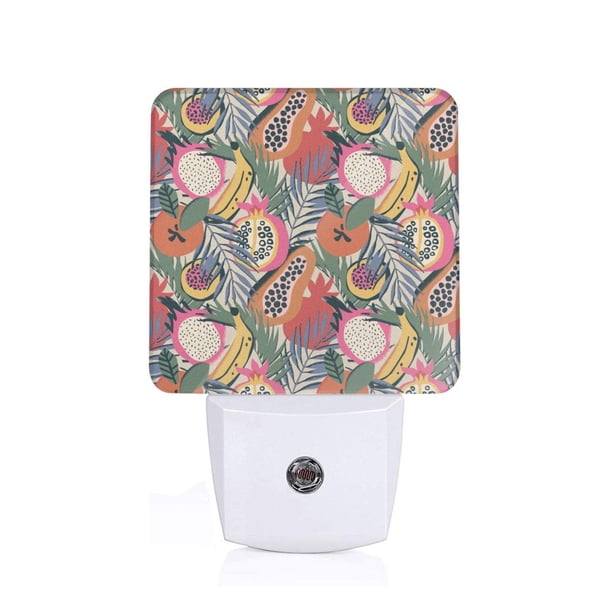 Balery Tropical Fruit Luz Nocturna LED con Sensor Automático, Enchufe con Sensor Crepuscular, Luz Suave de 0.5W para Dormitorio, Pasillo, Baño-EU