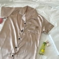thumbnail image 5 of VBVC Women's Satin Button Down Notch Collar Nightgown , Short Sleeve Sleepwear Pajama Dress For Women , Ladies' Soft Loungewear Sleep Shirt with Pockets,Beige,M-2XL, 5 of 9
