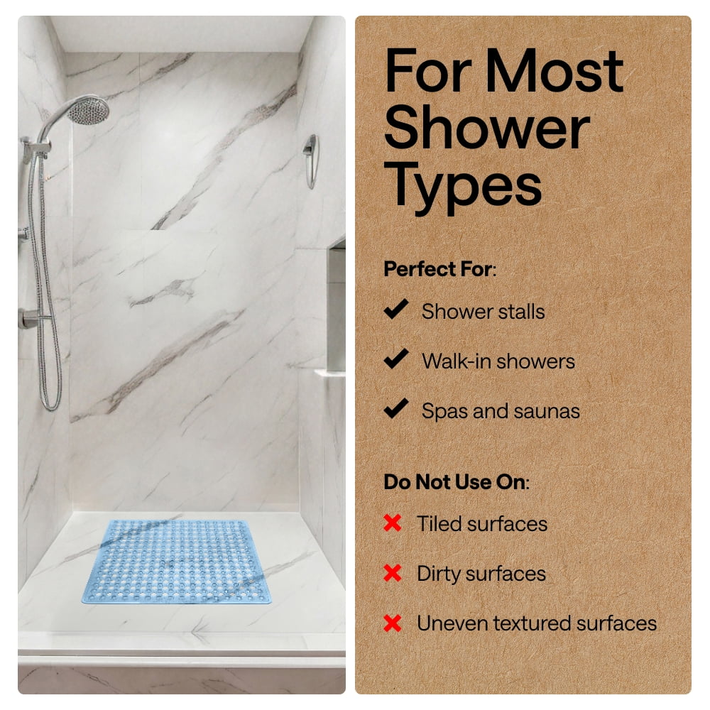 GORILLA GRIP Patented Shower and Bathtub Mat, 21x21, Square Bath Tub Stall Floor Mat, Blue