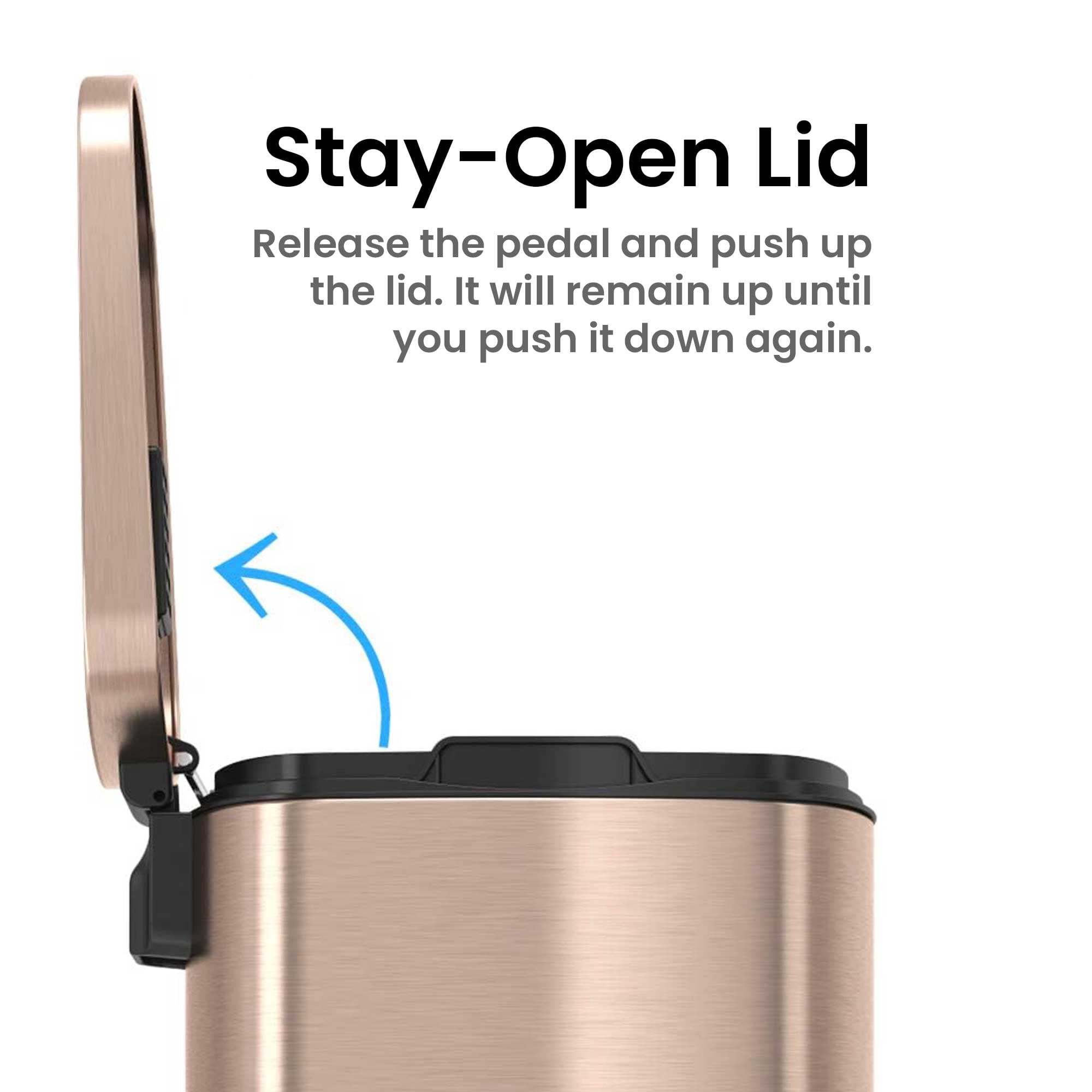 iTouchless SoftStep 13.2 Gallon Rose Gold Stainless Steel Step Trash Can with Odor Control System, 50 Liter Pedal Garbage Bin for Kitchen, Office, Home - Silent and Gentle Open and Close