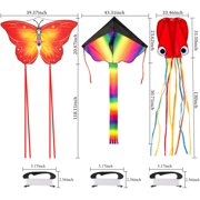 Crogift 3-Pack Large Kites Set - Delta, Devil Fish, Octopus Designs - For Kids & Adults Outdoor Fun