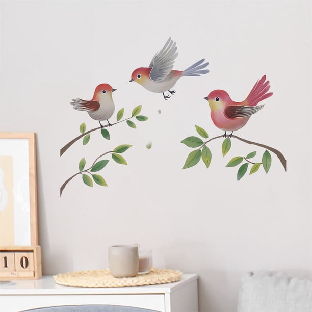 Adhesivos de pared de PVC con dibujos animados de pájaros coloridos en ramas