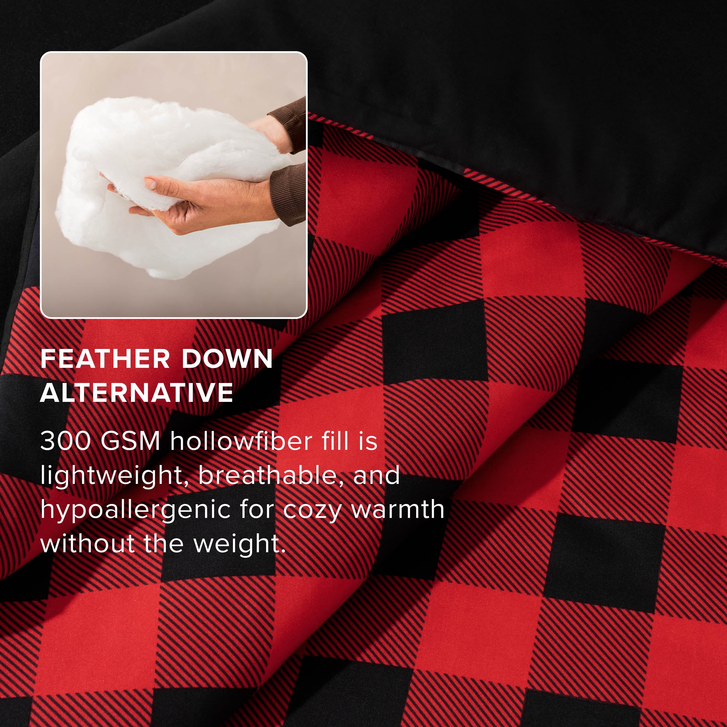 Bare Home Down Alternative Comforter Set - 3-Pieces - All Seasons - Queen, Buffalo Plaid - Red/Black
