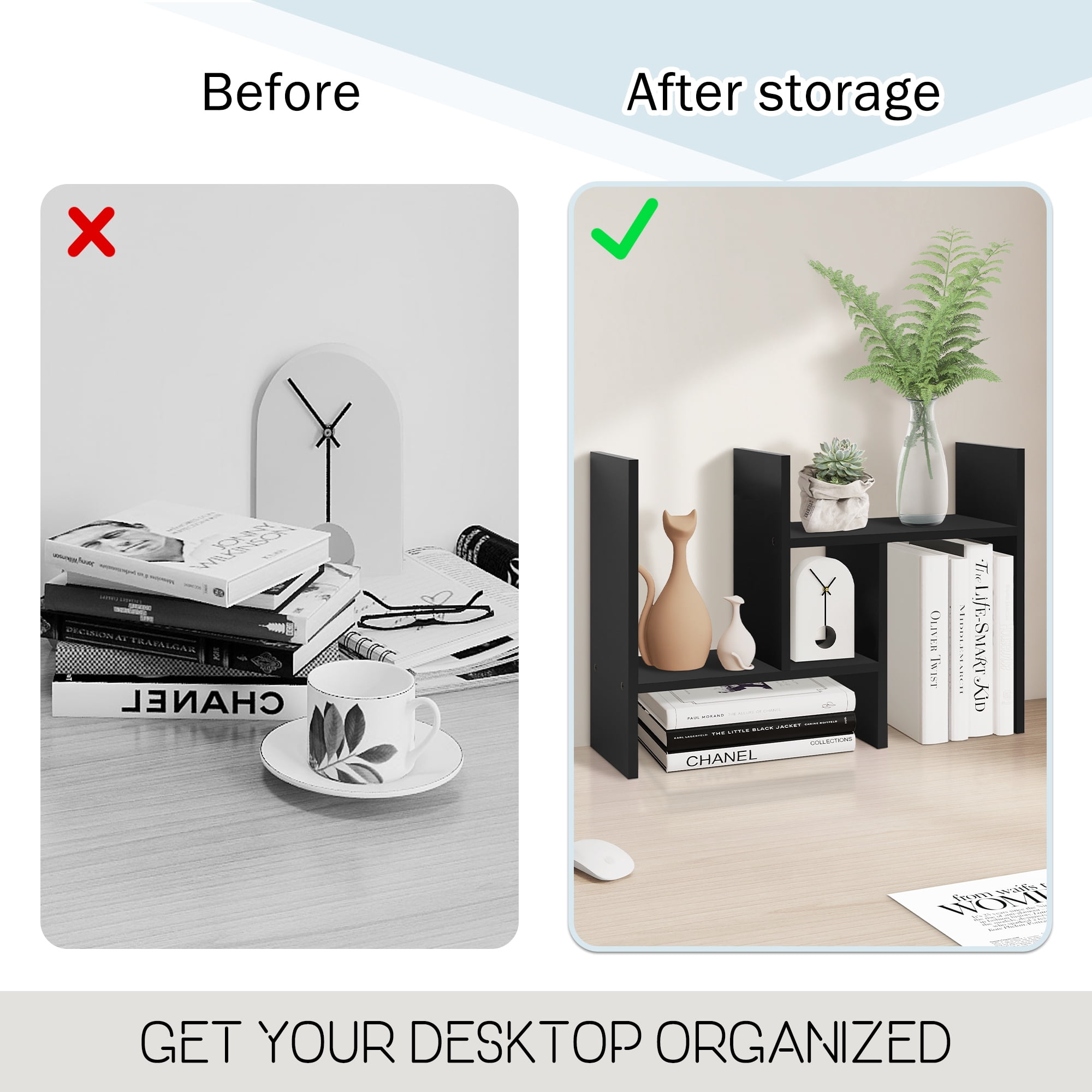 TY Arts & Culture Desktop Organizer Office Storage Desk Rack Adjustable Organization Wood Display Shelf
