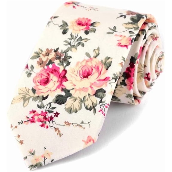 Parquet Floral 100% Cotton Slim Tie for Men | 57 Inch & 2.5 Inch Wide Spring & Summer Necktie | Perfect for Wedding, Church, & Business