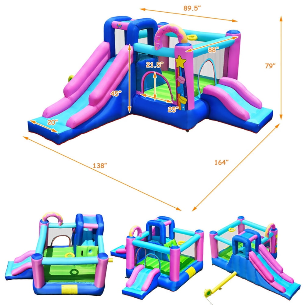 Aimee Lii Inflatable Bounce Castle with Dual Slides and Climbing Wall without Blower, Kids Bounce House for 5-12