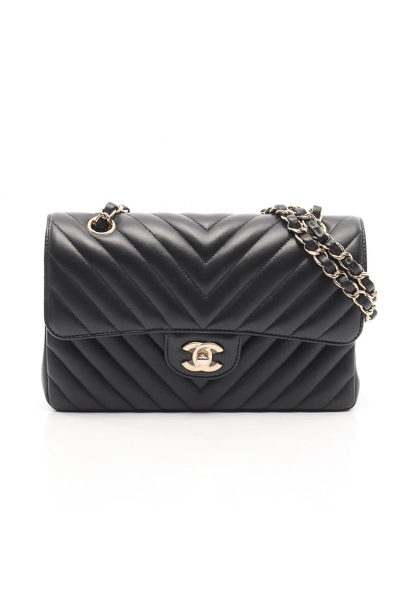 Pre-Owned Chanel Chevron V-stitch Double Flap Shoulder Bag/Handbag, Lambskin Leather, Women's,...