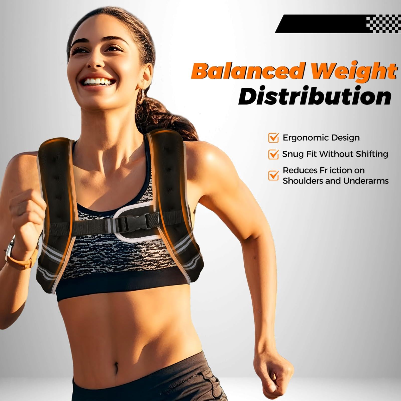 Black Adjustable Weighted Vest 12 LBS for Walking Running Fitness Strength Training