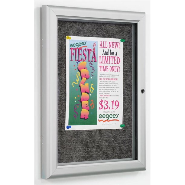 Fabric Tack Board, Brushed Silver Aluminum Frame Enclosed Bulletin