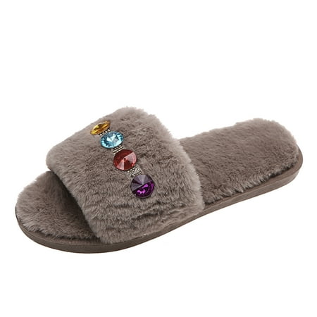

nsendm Women%27s+slippers Ladies Fashion Colorful Rhinestone Open Toe Comfort Flat House Slippers Women Washable Khaki 8