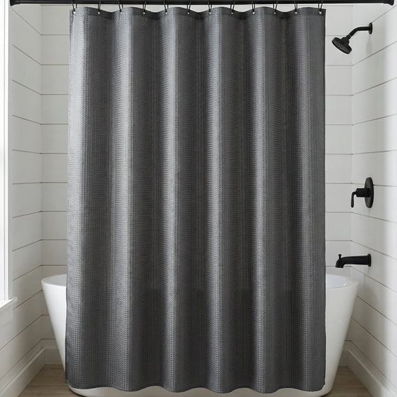 REGALWOVEN Waffle Weave Solid Shower Curtain, Modern Waterproof Fabric Shower Curtain Sets with 12 Hooks for Bathroom Decor Grey 71"W x 71"L