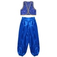 thumbnail image 3 of Aislor Kids Boys Arabian Prince Street Rats Costume Silky Waistcoat with Harem Dance Pants Blue 8, 3 of 7