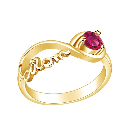 AFFY Mother's Day Jewelry Round Shpe Simulated Ruby Mom Infinity Ring 14k Yellow Gold Over Sterling Silver