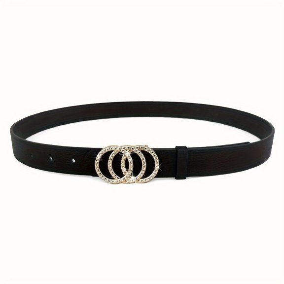 1pc Rhinestone 3 Circles Buckle Belt, Classic Casual Jeans Dress Belt for Men Suitable for teens