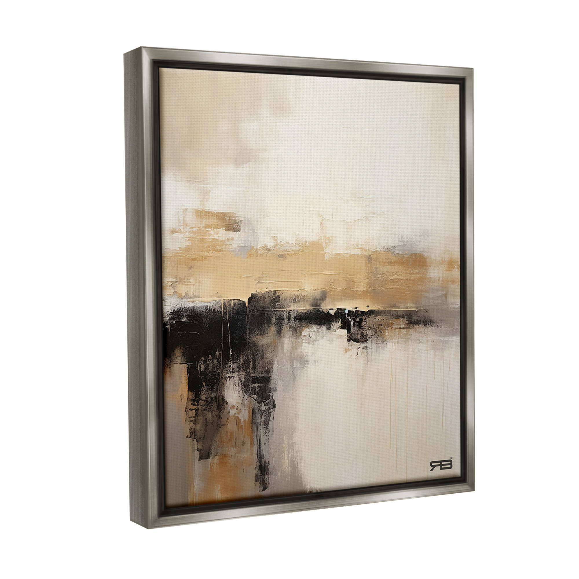 Stupell Industries Neutral Contemporary Horizon Abstract Painting Gray Floater Framed Canvas Art Print Wall Art, 25 x 31