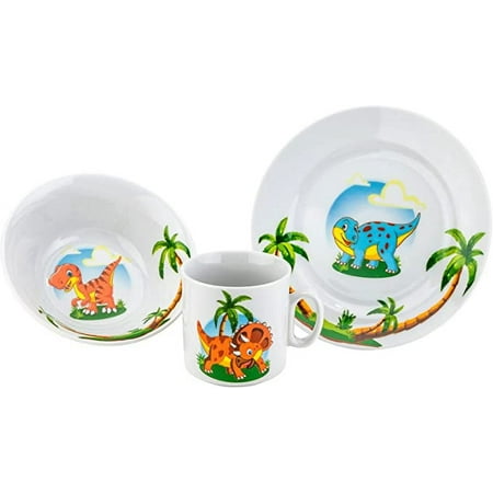 Dobrush DB9-2752 3-Piece Fine Porcelain Dishes "Dinosaurs", 3 Piece-Set