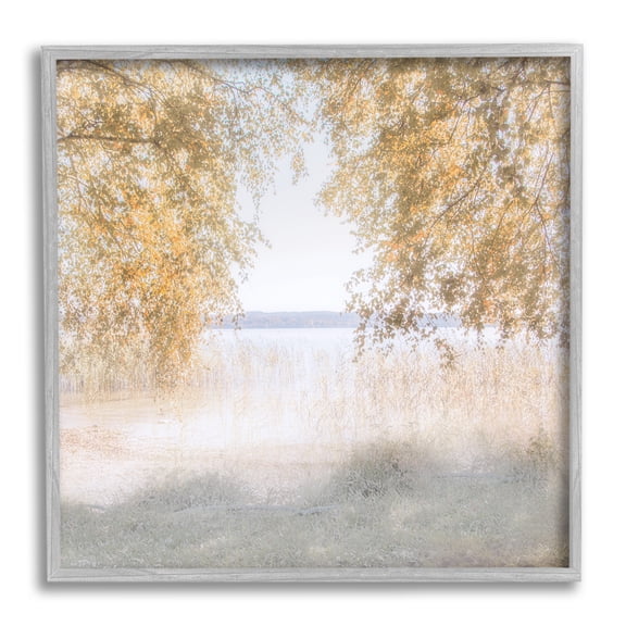 Stupell Industries Lake Shore Yellow Foliage Trees Distant Mountains Framed Wall Art, 17 x 17, Design by Irene Weisz
