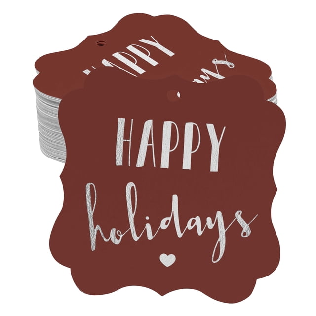 Inkdotpot Real Silver Foil Bracket Shape Paper Hang Tags Happy Holiday Favor Tags Pack Of 50