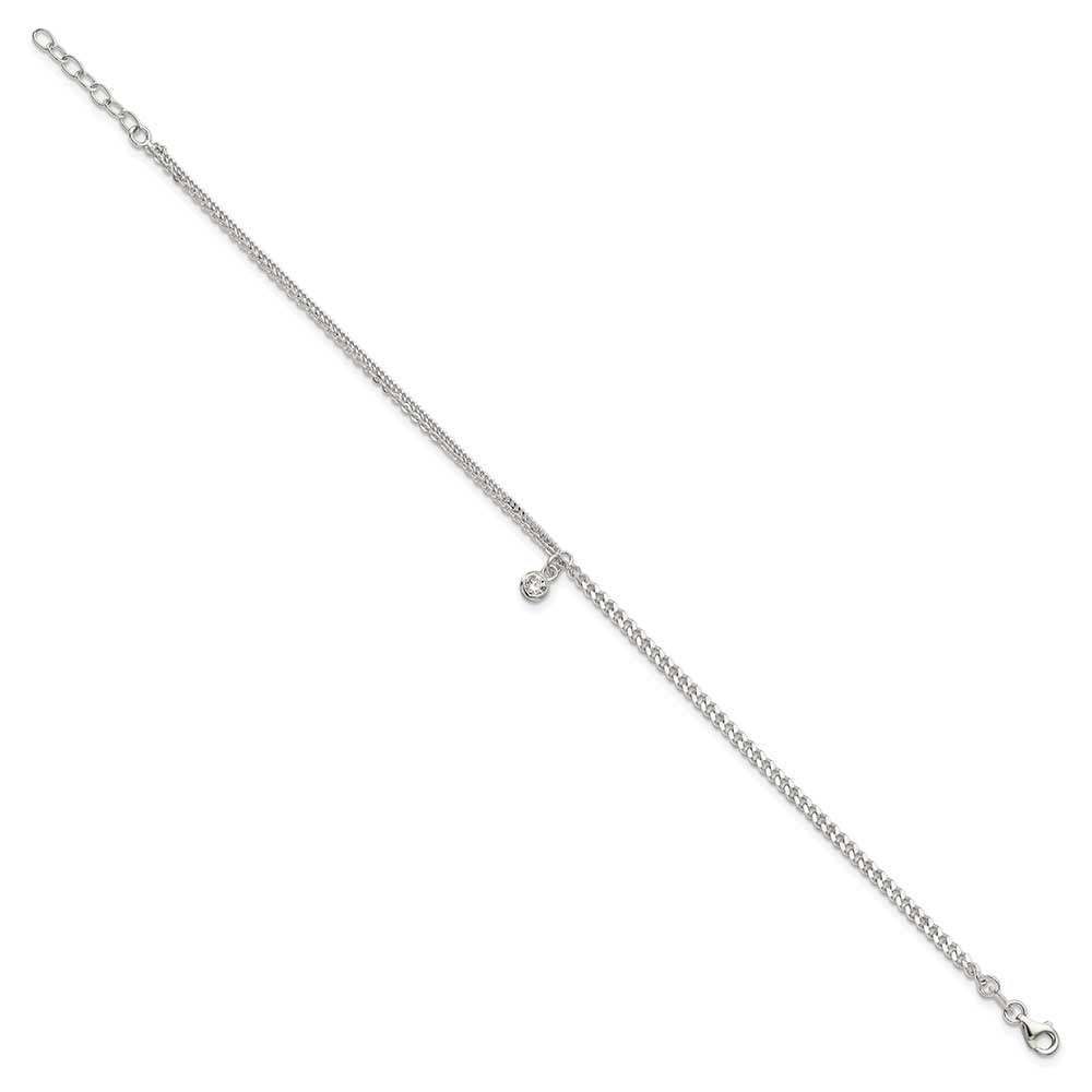 Finest Gold Sterling Silver CZ Fancy Chain 9 in. Plus 1 in. Extender - Total 10 in. Anklet
