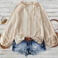 thumbnail image 2 of CLOISE Cute Tops for Women Trendy V Neck Shirt Solid Color Long Sleeve Pullover Lace Casual Vacation Clothes Beige 2XL, 2 of 5